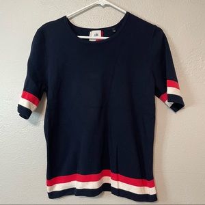 Cabi Hampton Shell Ribbed Knit Red White & Blue Top